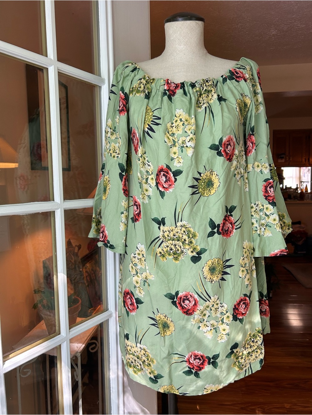 Lascana size 8 Off-Shoulder floral Midi Dress in green, pink, red, yellow floral - Picture 3 of 15